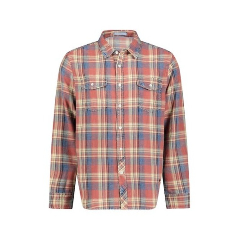 True Grit Reggie Flannel Shirt Mens XL Orange Blue Plaid 100% Cotton Button Up